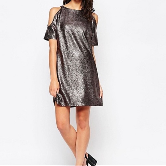 ASOS Motel Rocks Savannah Pewter Foil Mini Dress - Picture 1 of 6